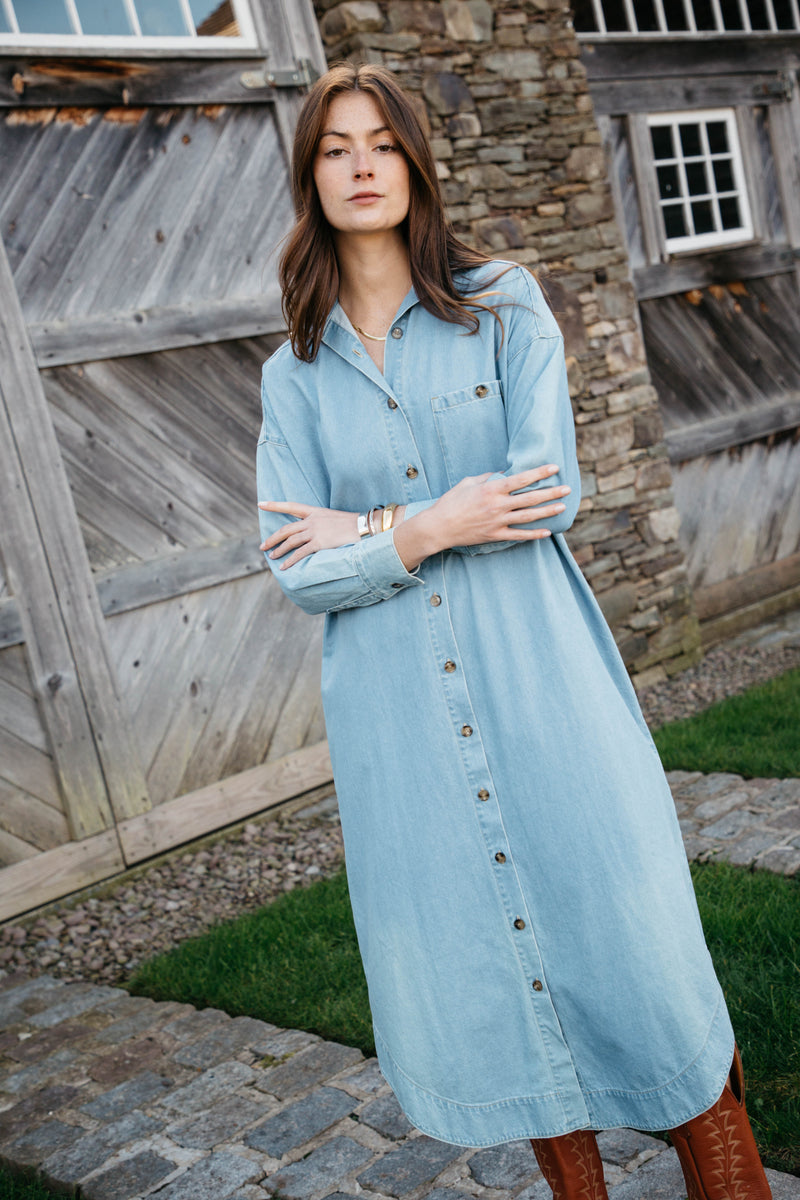 Long Sleeve Button Down Chambray Midi Dress Small Long Sleeve Button Down Chambray Midi Dress Small