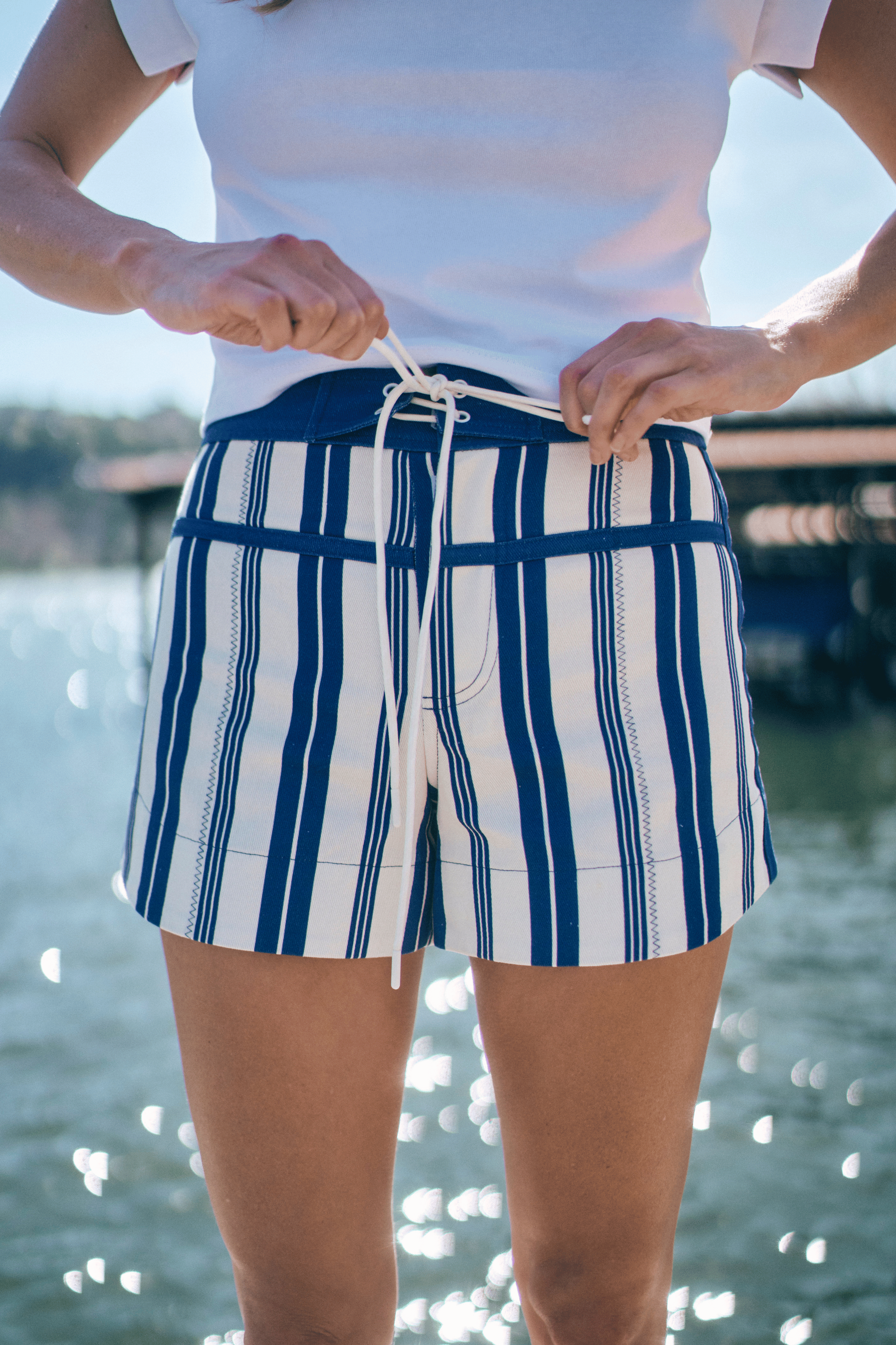 Striped Denim Shorts by Lady Captain