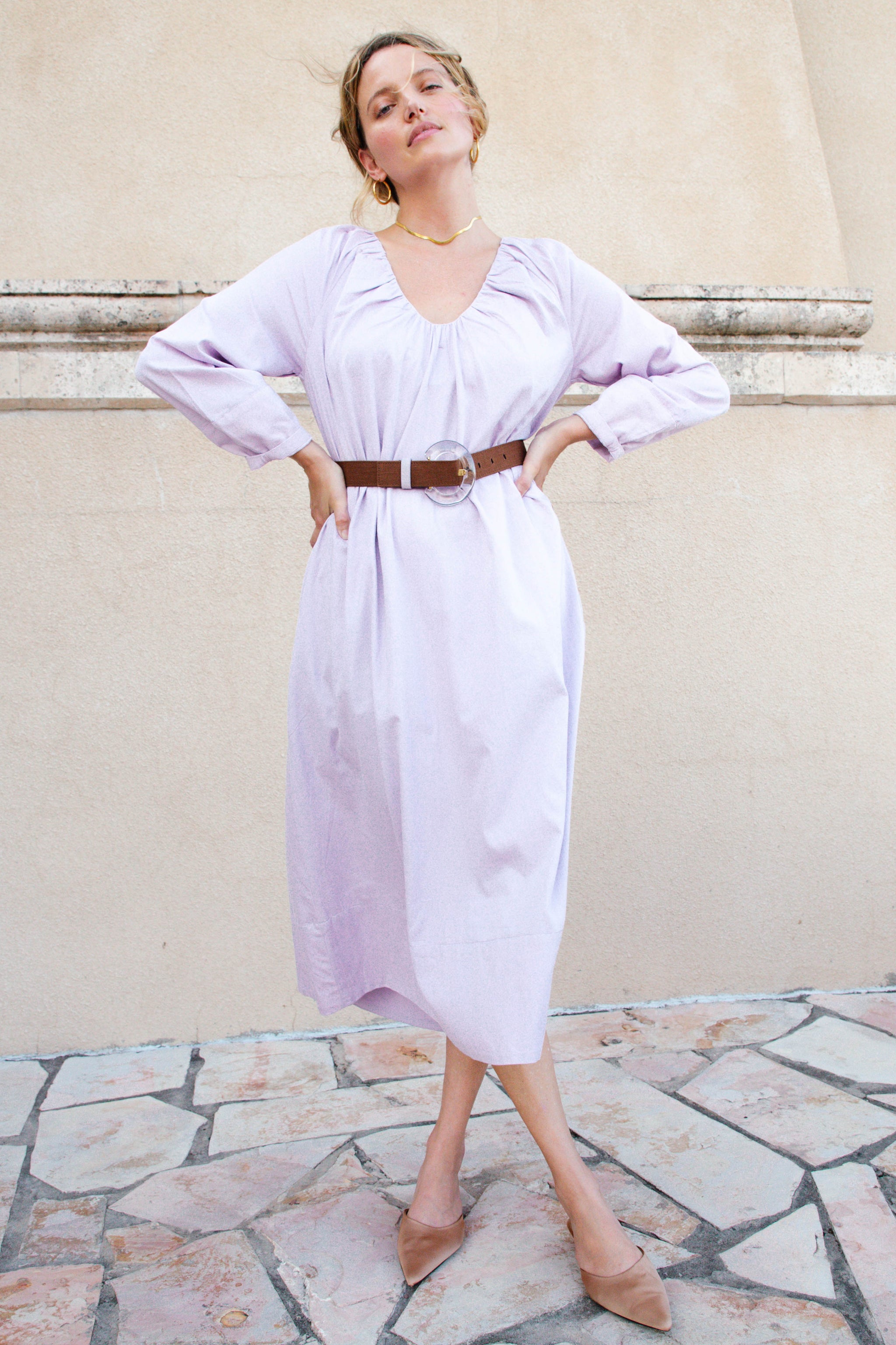 Maxi Dress Caftan in Lavender by Lady Captain Large / Lavender