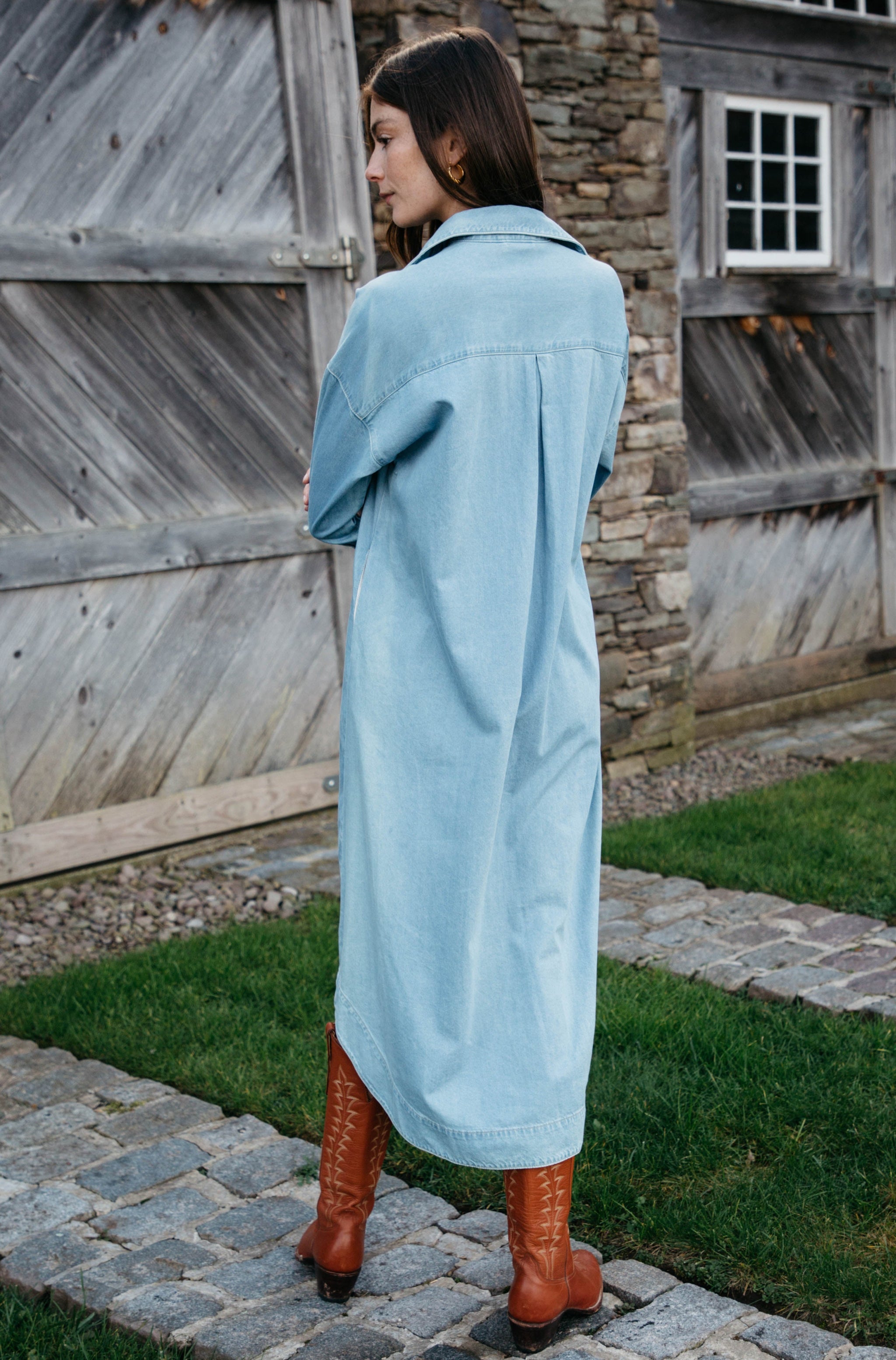 Long Sleeve Button Down Chambray Midi Dress Lady Captain Long Sleeve Button Down Chambray Midi Dress Lady Captain