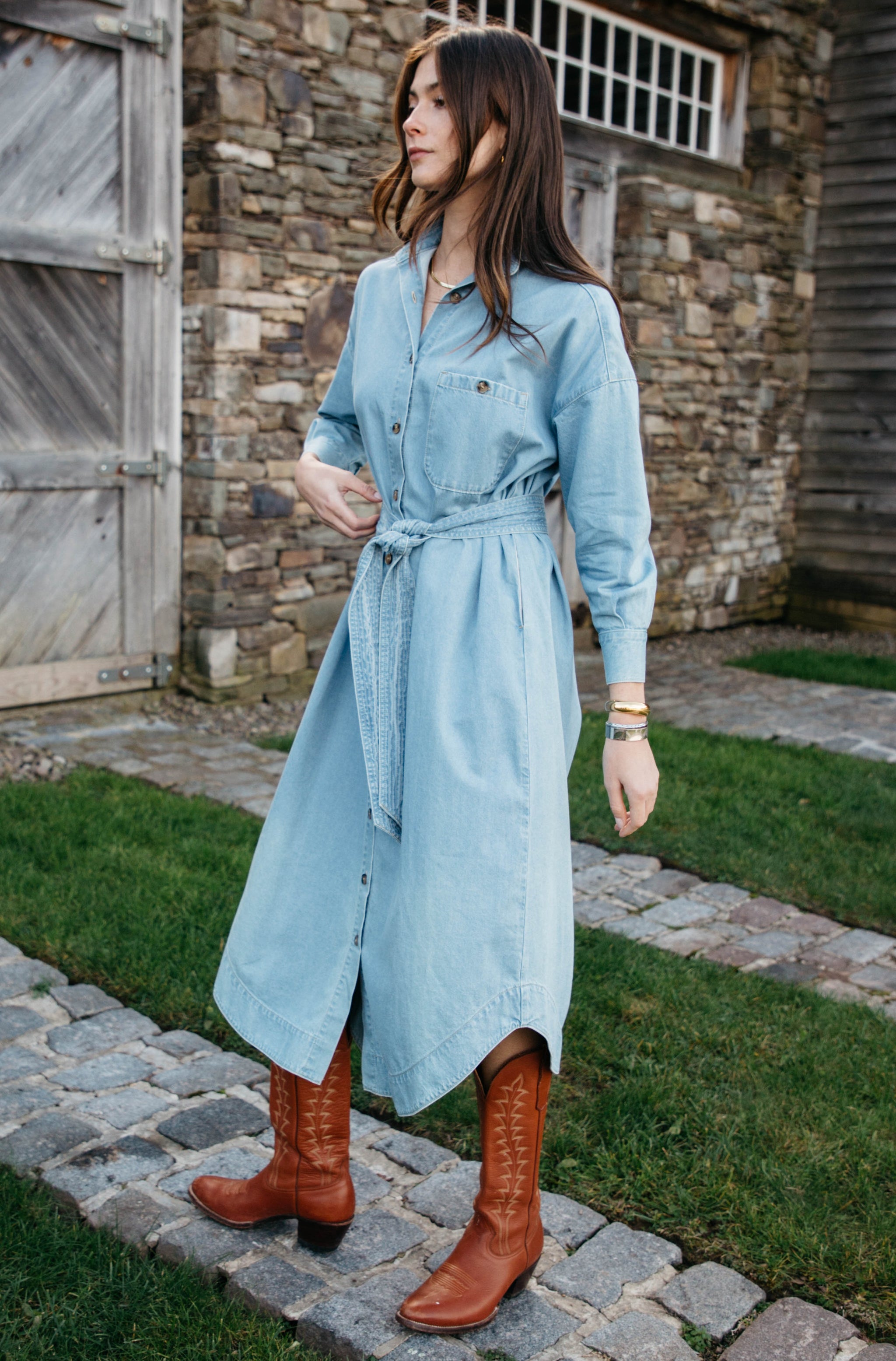 Long Sleeve Button Down Chambray Midi Dress Lady Captain Long Sleeve Button Down Chambray Midi Dress Lady Captain