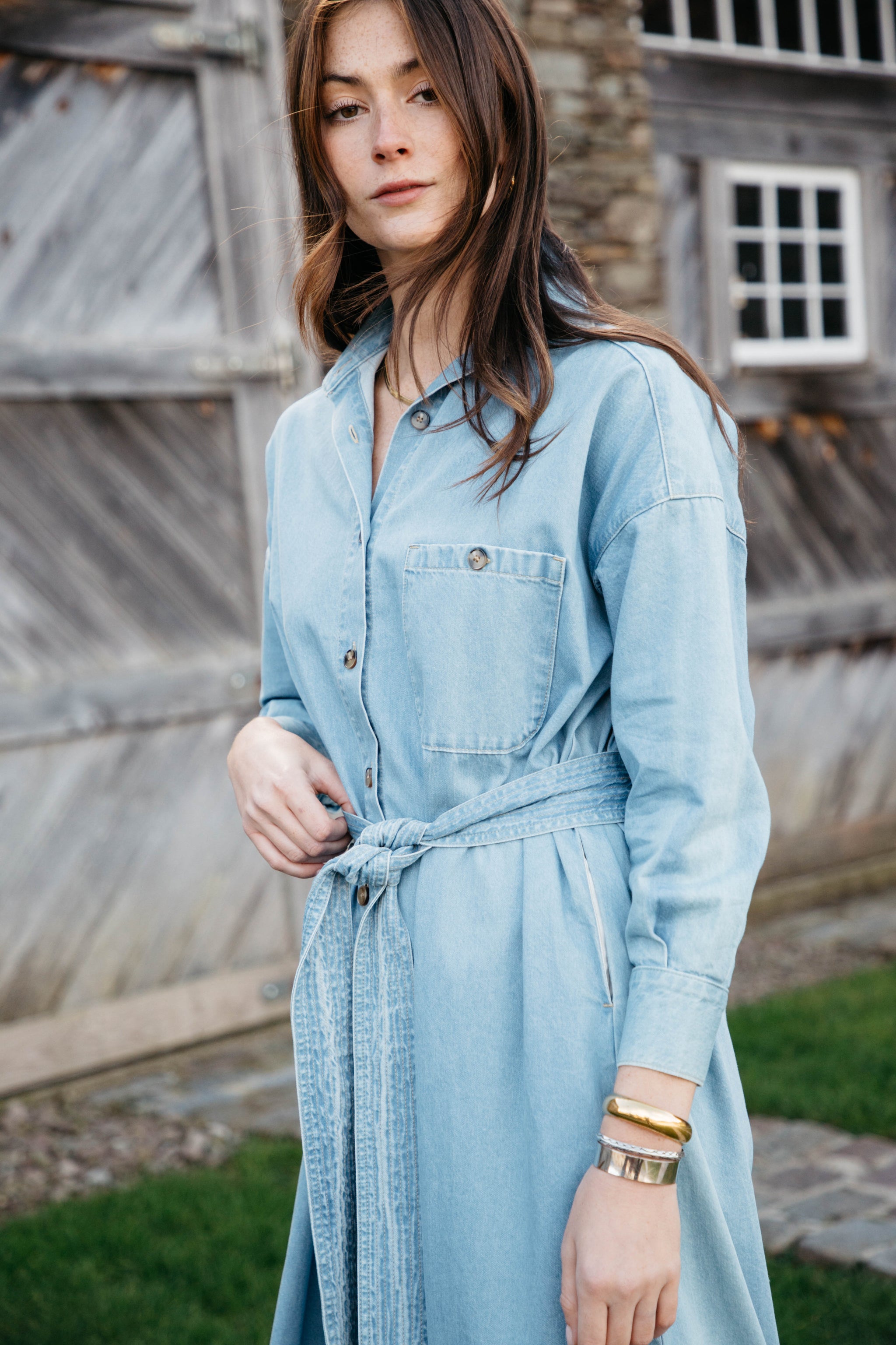 Long Sleeve Button Down Chambray Midi Dress Lady Captain Long Sleeve Button Down Chambray Midi Dress Lady Captain