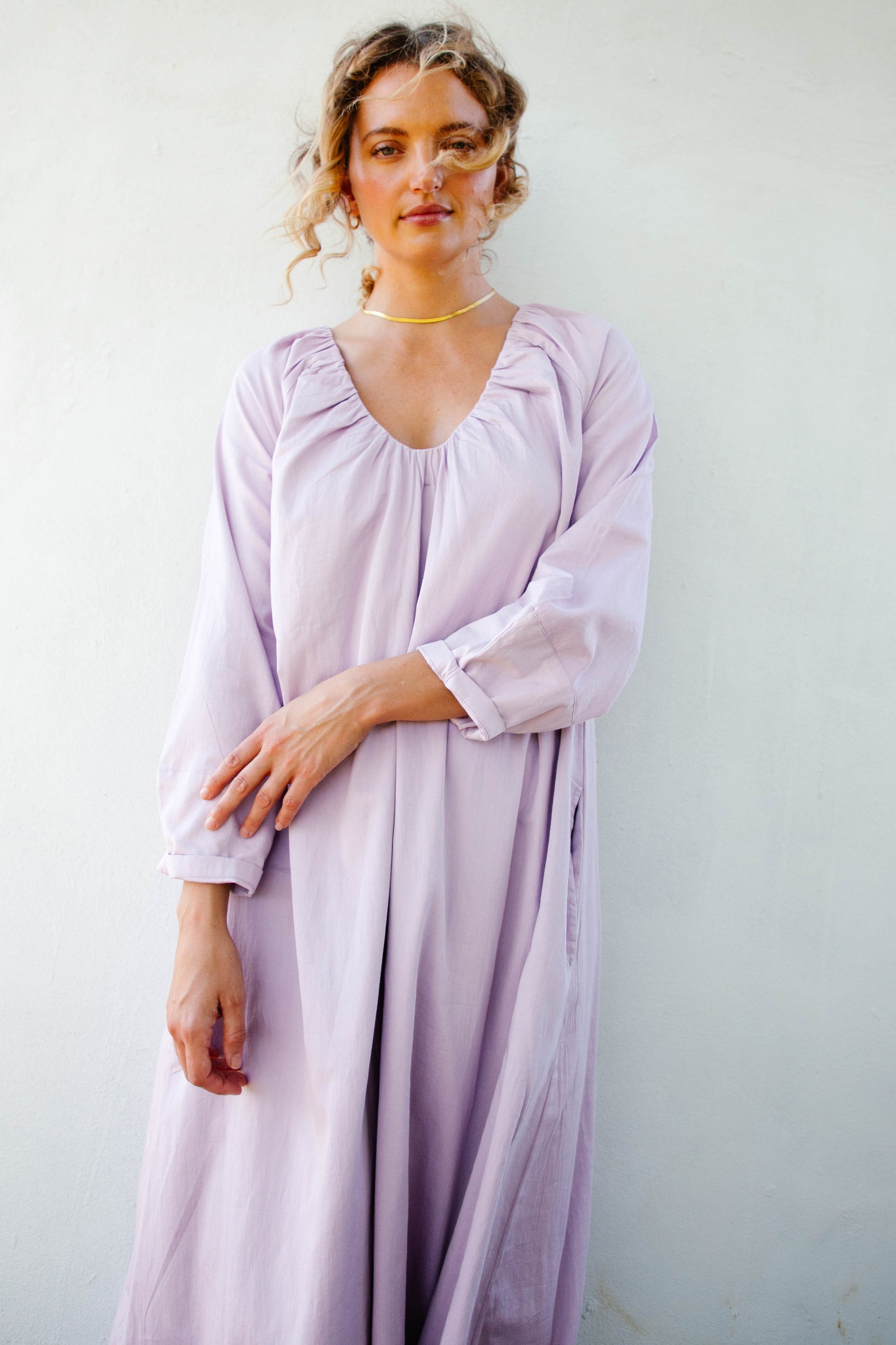 Maxi Dress Caftan in Lavender by Lady Captain Large / Lavender