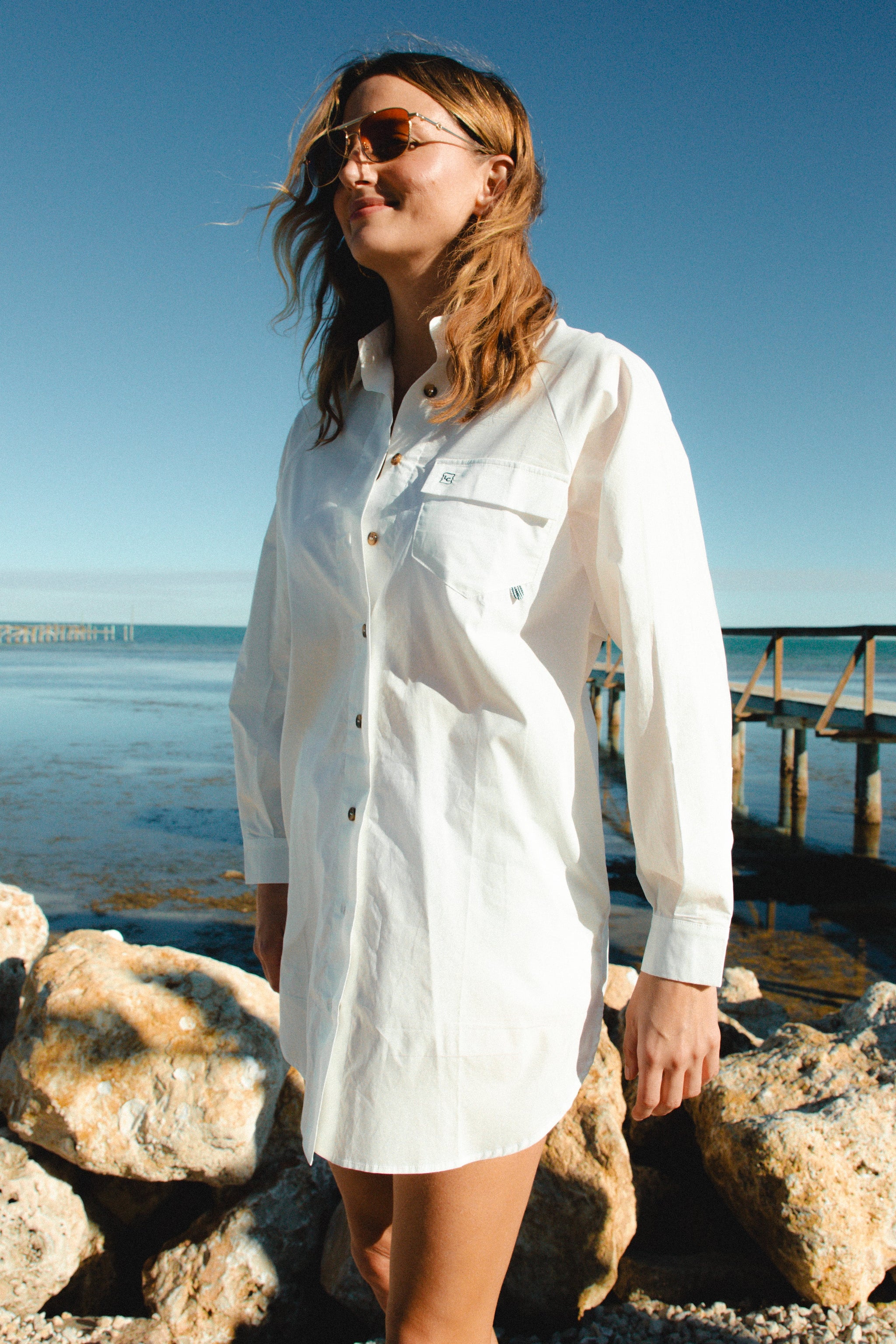 Women's Fishing Shirtdress Cover-up in White by Lady Captain Extra Large / White Women's Fishing Shirtdress Cover-up in White by Lady Captain Extra Large / White