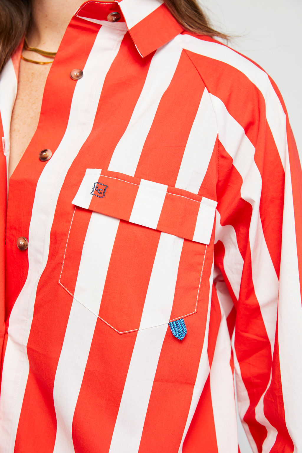 大人気新品 Shirt Fishing Women's in Captain Lady by Stripe Cabana Red Clothing