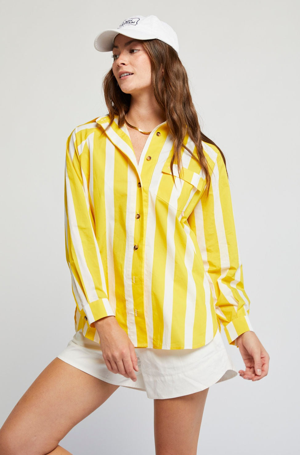 yellow and white striped long sleeve shirt
