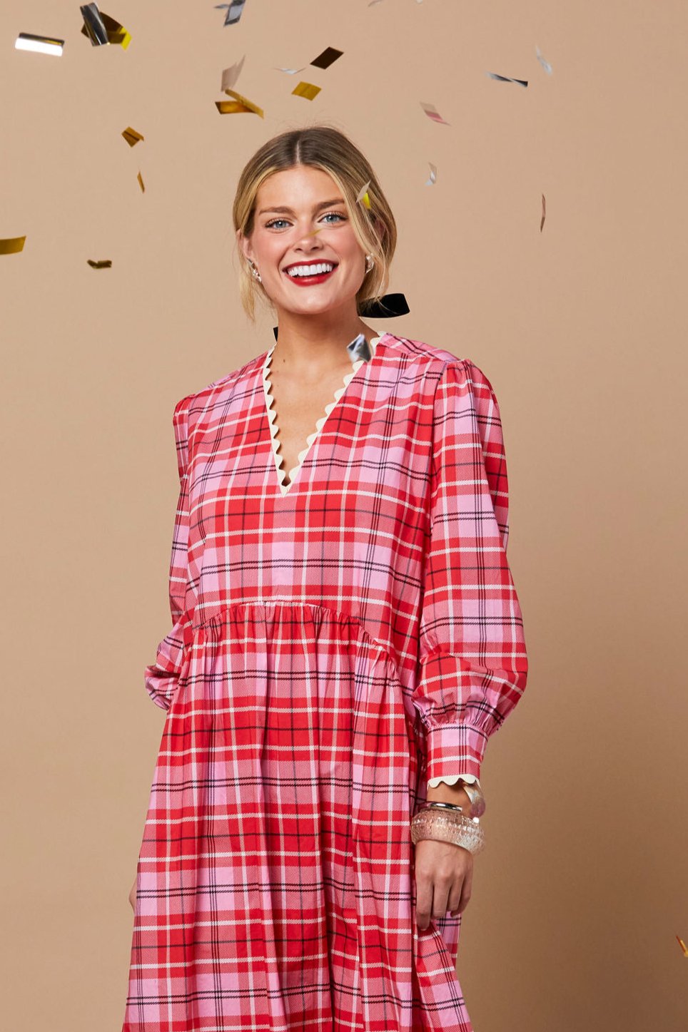 Women's Long Sleeve Plaid Midi Dress by Lady Captain