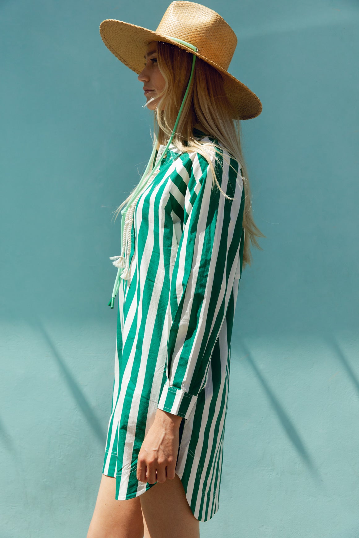Women's Lace up Pullover Fishing Shirt Dress in Green Cabana Stripe – Lady  Captain