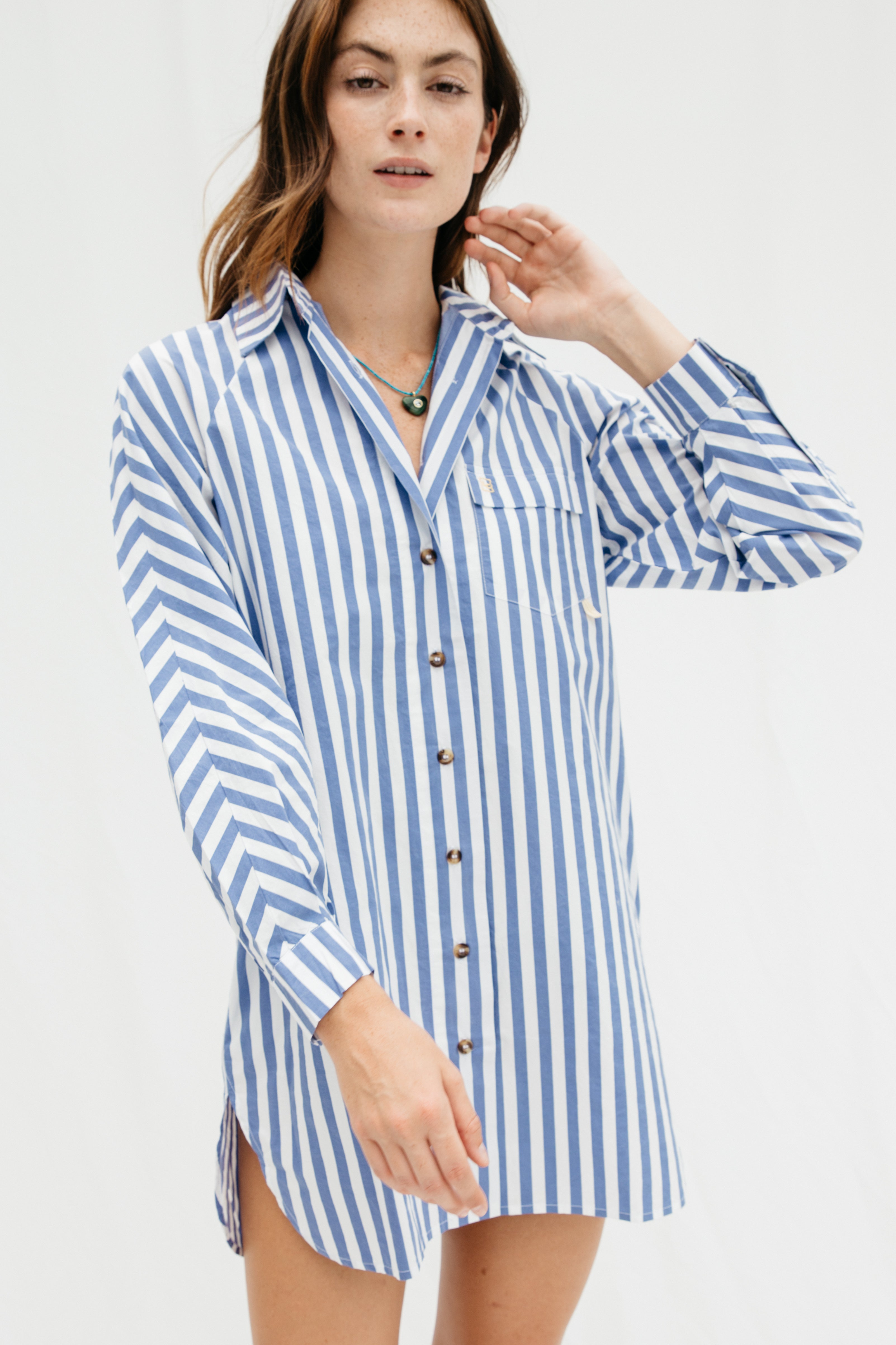 Women's Fishing Shirtdress Cover-Up in Blue Stripe by Lady Captain Extra Large / Blue Stripe
